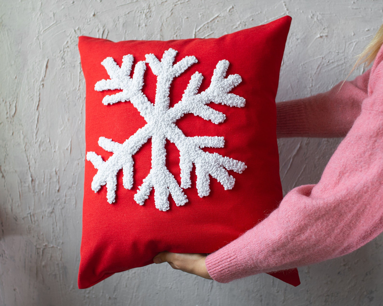 Punch Needle Pillow Snowflake Pillow Christmas Gift Etsy
