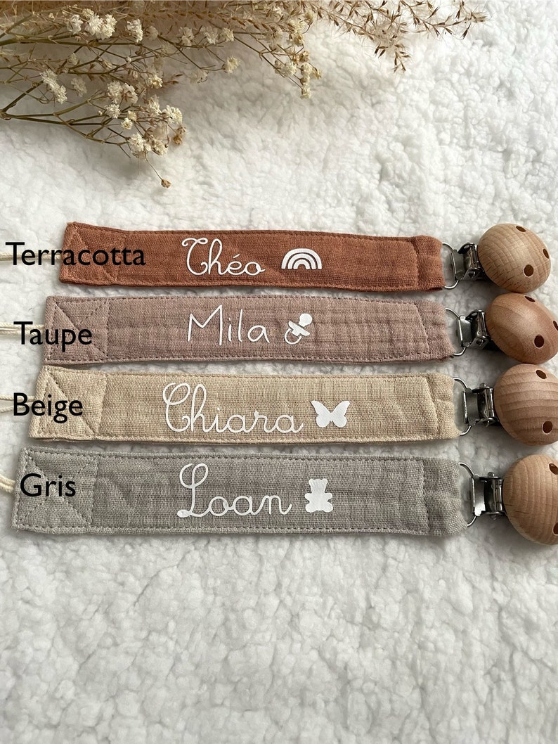 Personalized pacifier clip in cotton gauze image 6