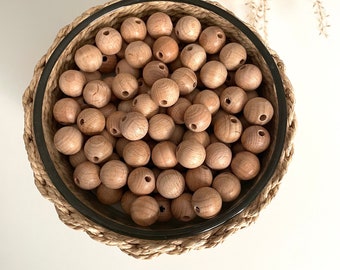 Round beech wood beads 16 mm