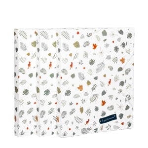 Pochettes cartonnées décoratives (feuilles) : lot de 3 chemises à rabats à fermeture élastique + étiquettes à coller