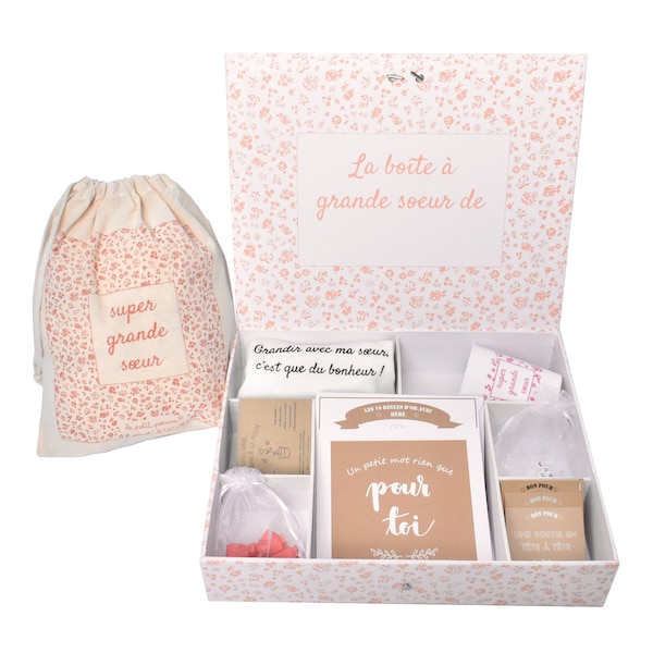 Boite à grande sœur remplie de cadeaux : cadeau grande sœur à offrir lors de la naissance de bébé