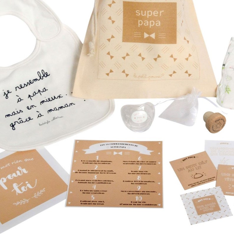 Kit papa maternité, naissance, fête des pères : joli kit de survie papa avec des cadeaux tendres et utiles à offrir pour l'arrivée de bébé image 2