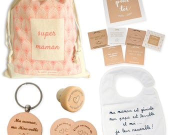 Mom Kit: A lovely kit for expectant mothers with sweet, useful and fun gifts to give to the new mother for the birth, Mother's Day...