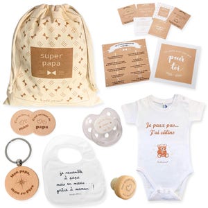 Kit papa maternité, naissance, fête des pères : joli kit de survie papa avec des cadeaux tendres et utiles à offrir pour l'arrivée de bébé