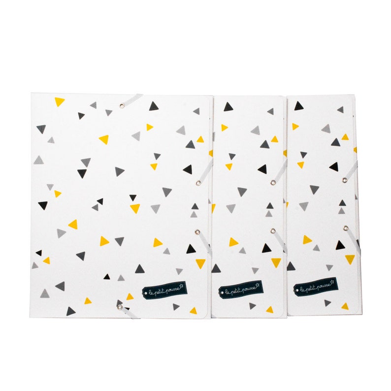 Pochettes cartonnées décoratives triangles : lot de 3 chemises à rabats à fermeture élastique étiquettes à coller image 2