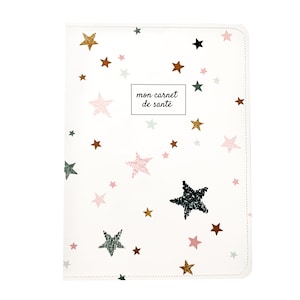 Protege el libro de salud de niños y bebés, cubierta impermeable y con solapa de diseño, patrón de estrella rosa / azul / camello