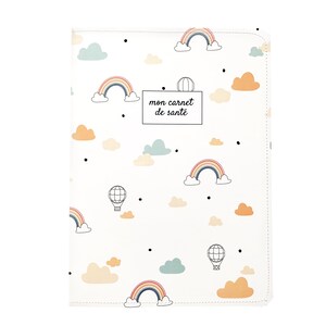 Cubierta de libro de salud para niños y bebés, cubierta impermeable y con solapa de diseño, patrón de nubes y globos aerostáticos