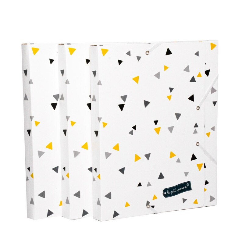 Pochettes cartonnées décoratives triangles : lot de 3 chemises à rabats à fermeture élastique étiquettes à coller image 1