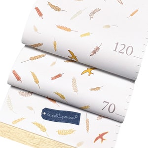Hoogtekaart in canvas en houtdeco tarwe en vogels: hoogtemeter voor kinderen voor natuurdecoratie