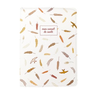 Funda cartilla sanitaria infantil y bebé, impermeable y con solapa de diseño, dibujo trigo beige/ocre