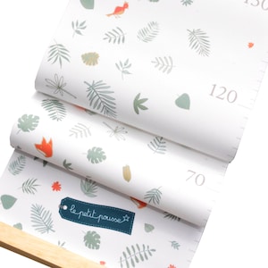 Canvas en hout hoogtemeter voor blad- en vosdecoratie: kindermuurhoogtemeter in groene tinten voor natuur, bos, jungle decor...