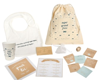 Kit grand frère : cadeau grand frère avec des objets drôles, amusants et tendres à offrir au futur grand frère lors de l'arrivée de bébé