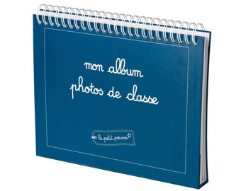 Album photos de classe bleu : spirale, 50 pages, fermeture aimantée, se transforme en chevalet, 100% personnalisable. De la crèche au lycée