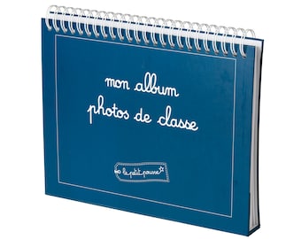 Blue class photo album: spiral, 50 pages, magnetic closure, transforms into an easel, 100% customizable. From nursery to high school