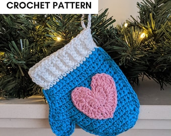 Christmas Mitten Crochet Ornament Pattern, Christmas Gloves Crochet Ornament 4.5x4 inches/12x10.5 cm