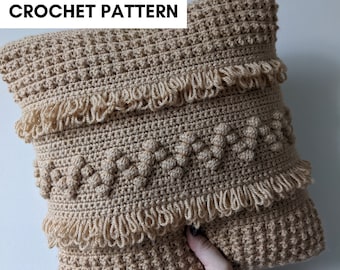Boho Dreams 14x14 inch crochet cushion pattern, bohemian crochet pillow pattern, crochet throw pillow pattern