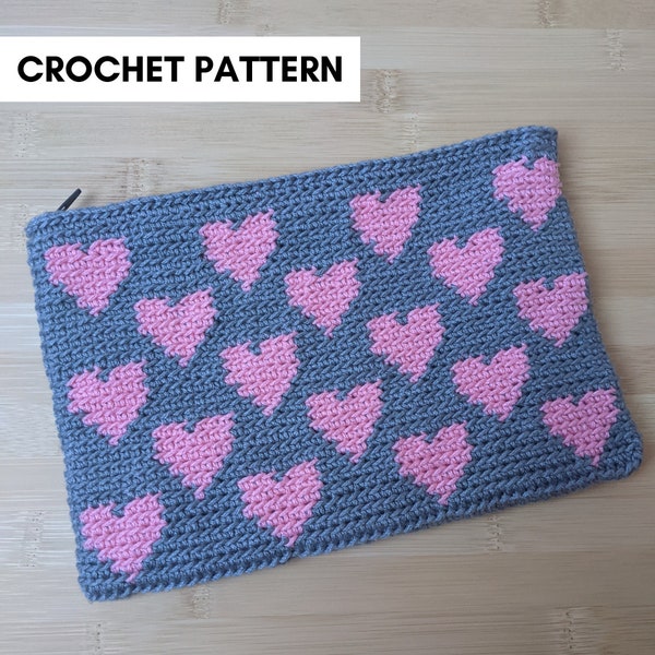 Tapestry Crochet Hearts Zipper Bag/ Crochet Pouch / Crochet Purse / Crochet Zipper Accessory Case