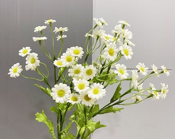 Chamomile Flower Stem with Leaves, Small Mums Crafts, Rustic Daisy Spray, Artificial Flowers, Home Floral Decor, Wedding Party Arrangement