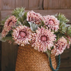 Realistic Sunflower Bouquet with Foliage, Artificial Flower Bundle Arrangement, Home Floral Decoration, Rustic Garden Table Centerpiece Pick
