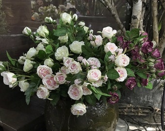 Quality Rose Stem with Bud, Artificial Rosa with Rich Foliage, Living Room Floral Decor, Table Flower Arrangement, Bridal Bouquet Material