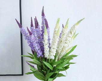 Stelo lungo di fiori di lavanda finti con foglie, fiore di salvia di seta, fiore artificiale di Delphinium, decorazione floreale rustica per la casa, composizione di nozze