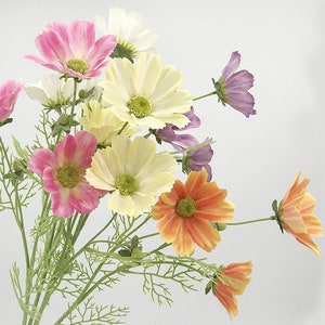 Artificial Cosmos with Leaf Fake Gerbera Individual Stem Home Flower Decoration Wedding Party Floral Arrangement Bridal Bouquet DIY Material