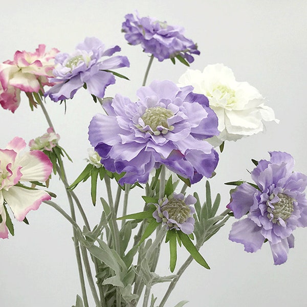 Tallo de Scabiosa Artificial con Brote, Flor de Alfiler Perenne, Clavel Rústico de Calidad, Decoración Floral de Boda, Selección de Ramos de Flores Silvestres