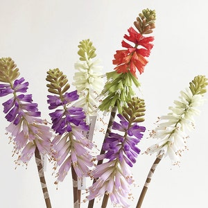 Hot Poker Flower Stem, Artificial Torch Lily, Quality Kniphofia Uvaria Decoration, Home Floral Arrangement, Rustic Garden Spring Wildflower