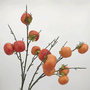 Artificial Persimmon Branch, Realistic Fruit Stem, Autumn Floral Decor, Chinese Home Spray, Party Arrangement, Floor Vase Filler, for Window