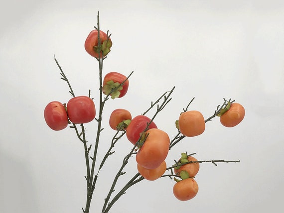 Artificial Persimmon Branch, Realistic Fruit Stem, Autumn Floral Decor, Chinese Home Spray, Party Arrangement, Floor Vase Filler, for Window