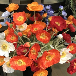 Artificial Poppy with Foliage, Fake Rustic Wildflowers, Home Flower Decor, Party Floral Arrangement, Wedding Bouquet DIY, Window Bloom Craft
