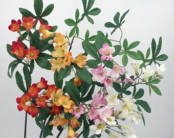 Artificial Trumpet Creeper Flower Stem, Quality Campsis Grandiflora with Foliage, Home Fake Floral Decoration, Bridal Bouquet DIY Material