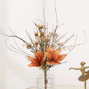 Vintage Rose Bouquet with Wildflowers, Rustic Magnolia Bundle, Artificial Flower Crafts, Home Fall Floral Decor, Wedding Party Centerpieces