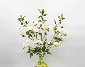 Artificial Rosebud with Leaves, Vintage Small Rose Stem, Faux Bloom Branch, Realistic Rose Flower, Home Floral Decor, Wedding Bouquet Filler