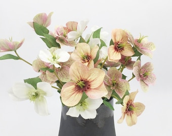 Tallo de rosa de Cuaresma con hojas, Hellebores falsos, artesanía de flores artificiales, flores silvestres rústicas, decoración floral de fiesta en casa, para ramo de boda