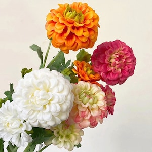 Artificial Dahlia Flower Stem, Quality Marigold with Foliage, Fake Gerbera Arrangement, Faux Daisy Bouquet DIY Material, Home Floral Decor