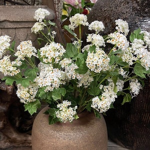 Quality Snowball Viburnum with Foliage, Artificial Small Hydrangea Stem, Rustic Flower Arrangement for Wedding, Home Party Floral Decoration