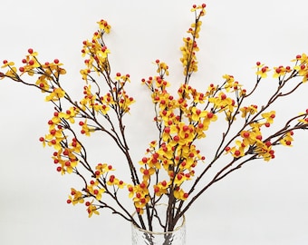 Faux Bittersweet Spray, Fall Berry Branch, Rustic Wild Fruit, Home Floral Decor, Wedding Party Arrangement Centerpiece, for Bridal Bouquet