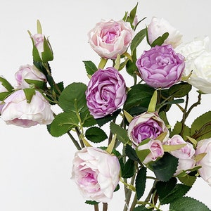 Realistic Rose Spray with Bud, Artificial Flower with Foliage, Home Floral Arrangement, Bridal Bouquet DIY Material, Party Plant Decoration