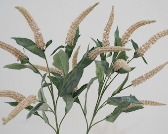 Fake Sage Flower Stem with Leaves, Artificial Flower Craft, Home Floral Decor, Bouquet Wreath Filler, Wedding Arrangement, Party Centerpiece
