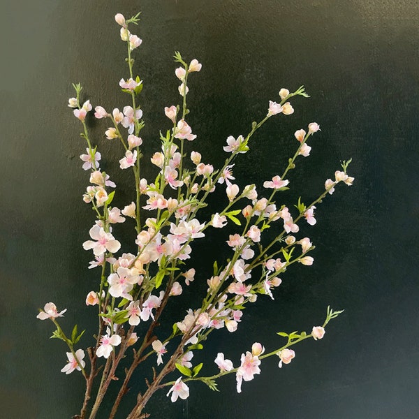 Artificial Peach Blossom Stem With Tender Foliage, Realistic Pear Flower Long Branch, Spring Rustic Floral, Living Room Spray, Indoor Plant