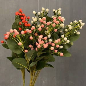Spray artificiel Hypericum, fausse tige de fleur de millepertuis, baie réaliste avec feuillage, décor floral de salon, remplissage de bouquet de mariée
