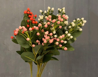 Artificial Hypericum Spray, Fake St. John&#39;s Wort Flower Stem, Realistic Berry with Foliage, Living Room Floral Decor, Bridal Bouquet Filler