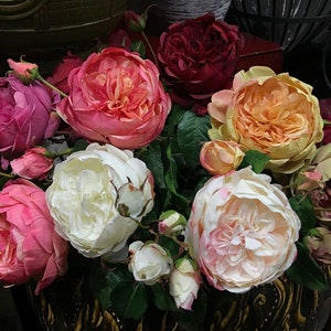 Quality Austin Rose Stem, Artificial Flower with Bud and Leaf, Realistic Floral Decor, Wedding Bouquet Material, Dining Table Spray Ornament