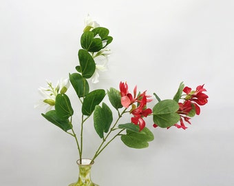 Bauhinia Purpurea Stems with Leaves and Buds, Fake Orchid Tree Flower Craft, Artificial Flower, Home Floral Decor, Party Bloom Arrangement