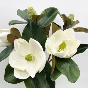 Quality Magnolia Flower Branch with buds, Artificial Magnolia Flower, White Bloom Craft, Home Floral Decor, Wedding Arrangement Centerpiece