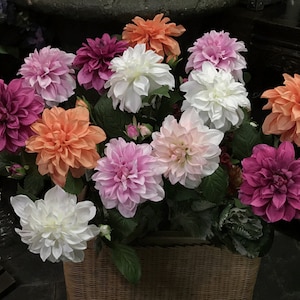 Artificial Dahlia with Bud, Quality Flower Stem with Foliage, Living Room Floral Decor, Wedding Party Bouquet, Dining Table Centerpiece Pick