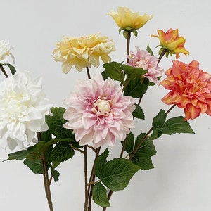 Real Touch Dahlia with Bud, Artificial Flower Stem, Home Quality Floral Decoration, Wedding Plant Arrangement, Bridal Bouquet Material Pick