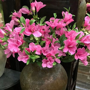 Realistic Azalea with Bud, Artificial Rhododendron Stem, Indoor Floral Decor, Home Quality Flower Arrangement DIY, Wedding Party Centerpiece