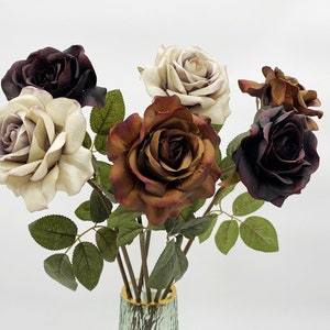 Fake Rose Spray with Leaves, Artificial Flower Crafts, Vintage Home Floral Decor, Wedding Arrangement, Party Centerpieces, Bloom for Bouquet